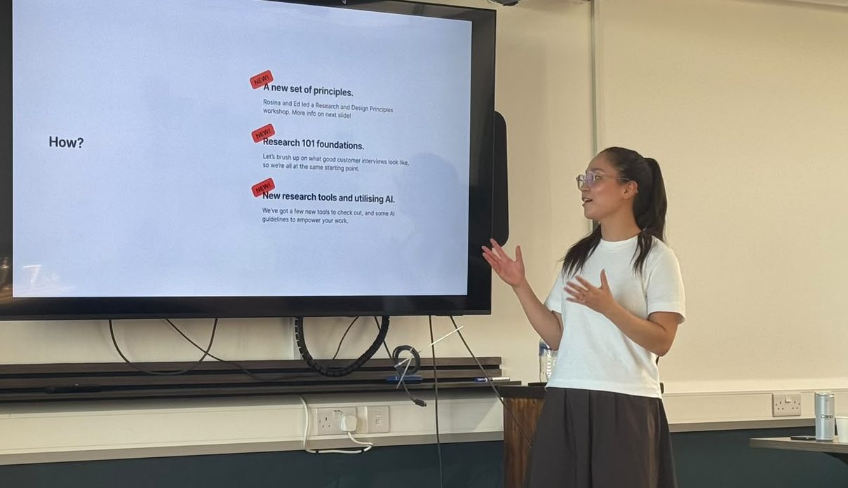 Presenting at a team workshop.